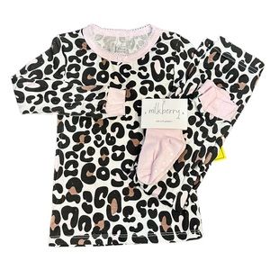 🦋Milkberry 3-piece Girls Leopard Pajama Set with cozy socks size-12 mont…